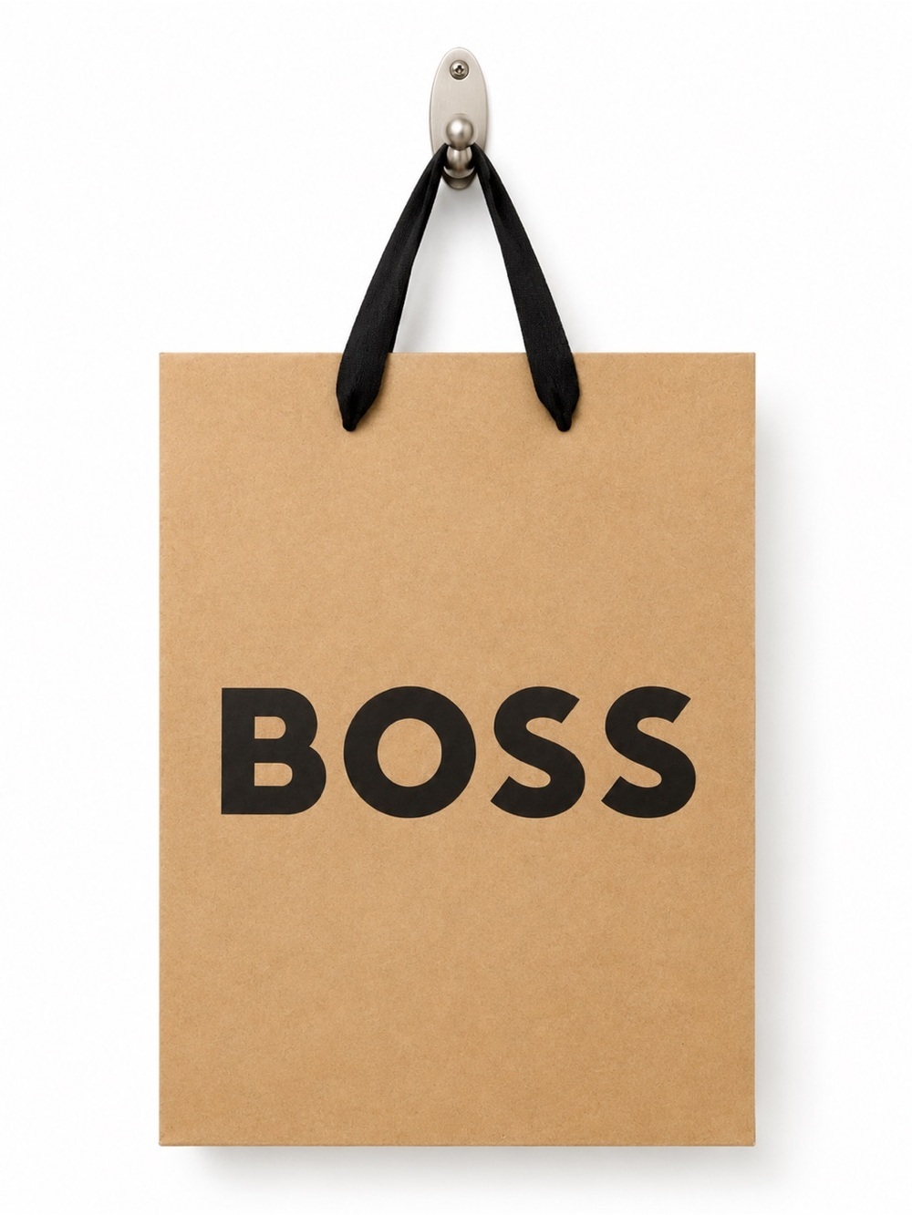 BOSS Men's Paper Tote Bag in Brown with Black Handles Gift bag